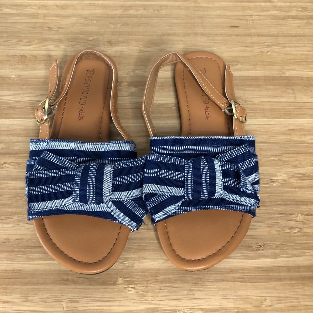 Restricted Kids Flat Sandal with Adjustable Strap and Bow Detail Blue/Tan
